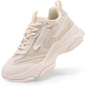 ⚡Kids Girls Beige Sneakers Jelly Sole Lace up Shoes Lightweight Walking Shoes